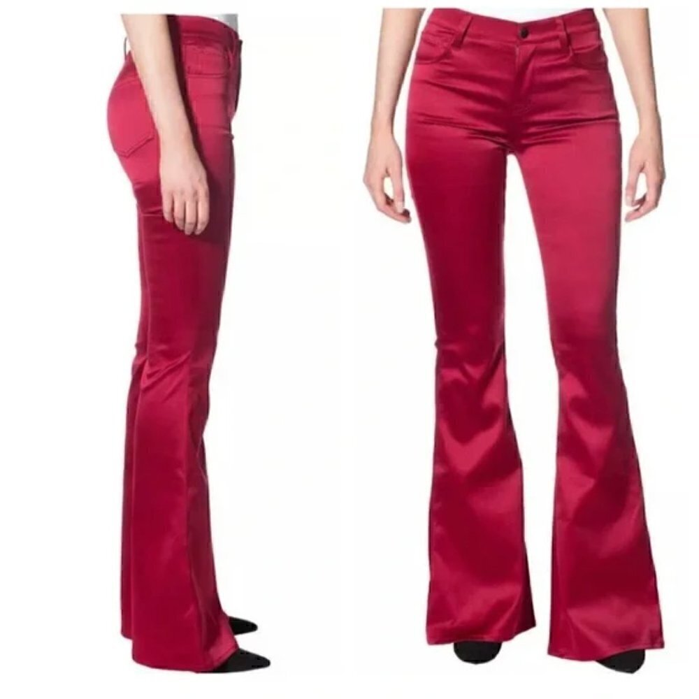 J BRAND Valentina Flared Satin Pants In Opium Red Size 31 NWT - Picture 3 of 11